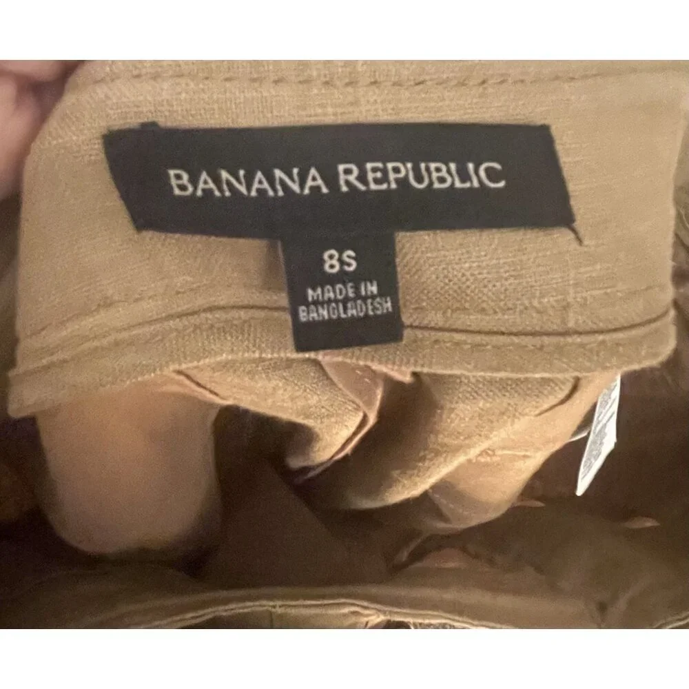 Banana Republic 100% Linen HR Pleated Lined Wide Leg‎ Pants Iced Latte Size 8S